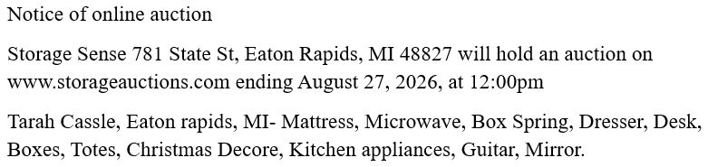 Storage auction in Eaton Rapids