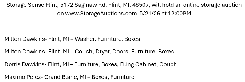 Storage auction in Flint, MI