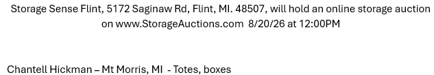 Storage auction in Flint, MI