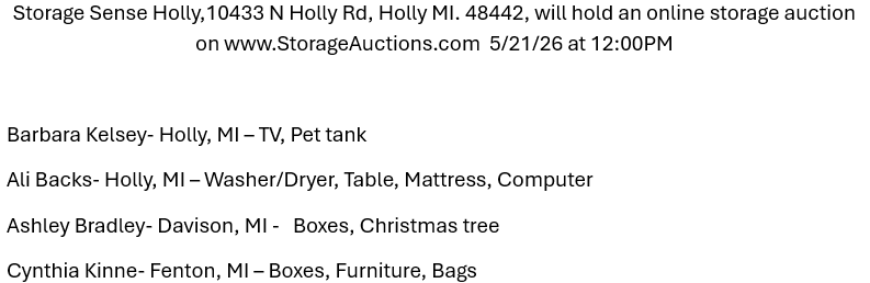 Storage auction in Holly, MI