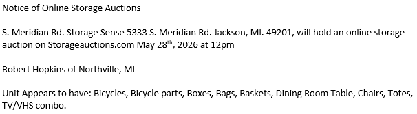 Storage auction in Jackson, MI