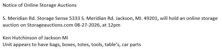 Storage auction in Jackson, MI