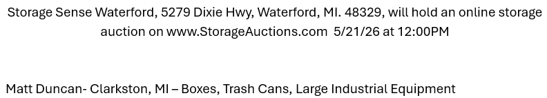 Storage auction in Waterford, MI