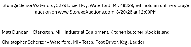 Storage auction in Waterford, MI