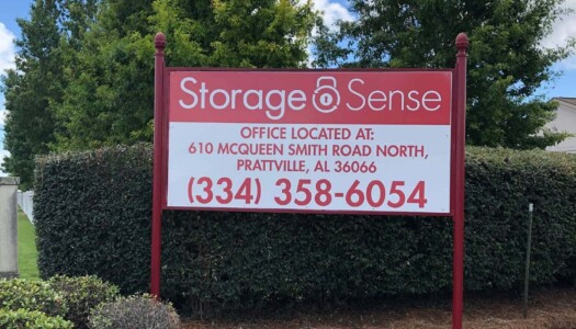 Sign for Storage Sense's office in Prattville, AL
