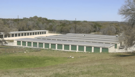 Aerial view of drive-up storage units