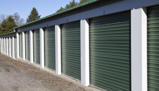 Drive-up storage units with green doors