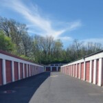 Aisle of outdoor storage units