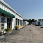 Large aisles of drive-up storage units