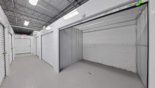 open indoor storage unit at Storage Sense in Upland, PA