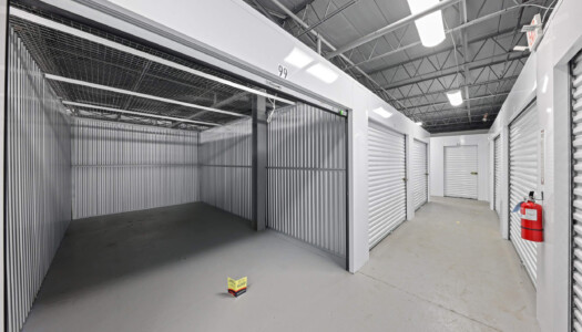 open indoor storage unit at Storage Sense in Upland, PA