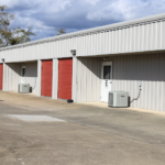 Entrances to indoor climate-controlled storage units
