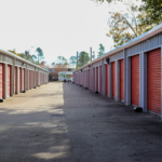 Row of drive-up storage units