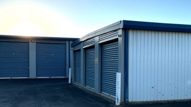 Drive-up storage units with blue doors