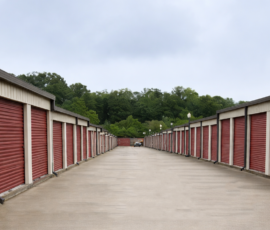 Aisle of drive-up storage units