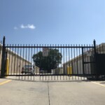 The entrance gate to access drive-up storage units and the climate control building