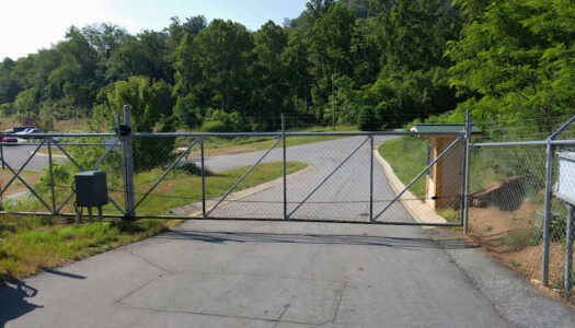 Entrance gate to self storage facility