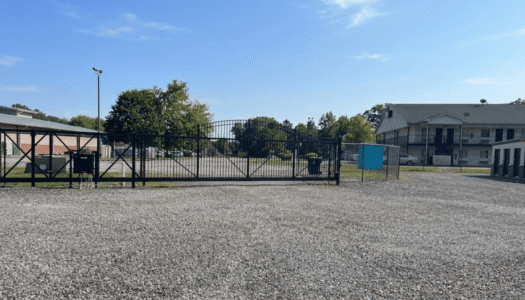 Entrance gate to storage facility