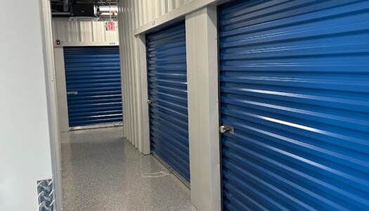 Indoor climate-controlled storage units with blue doors