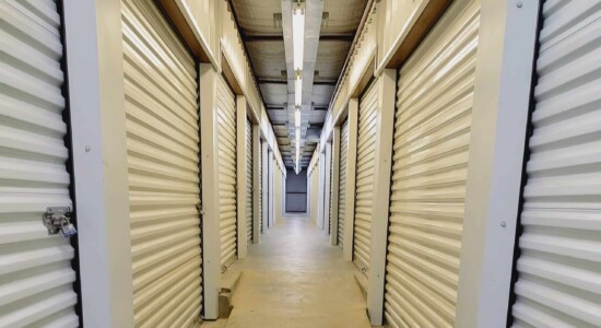 Hallway of indoor storage units