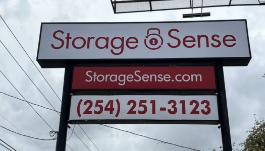 Large signage with Storage Sense logo and Storage Sense - Killeen's phone number 254-251-2123