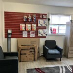 Lounge area with storage supplies for sale