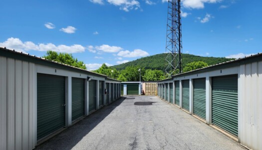 Row with drive-up storage units