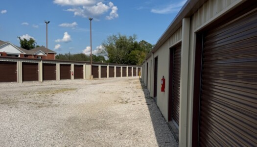 Drive-up storage units with brown doors