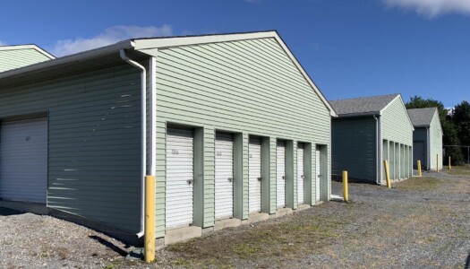 Row of drive-up storage unit buildings