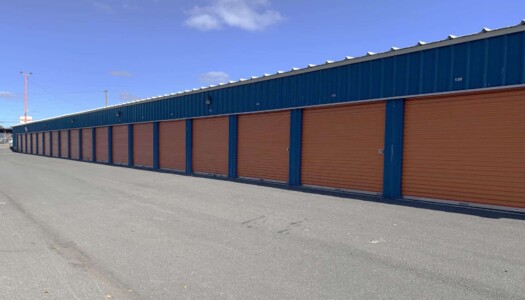 Row of drive-up storage units