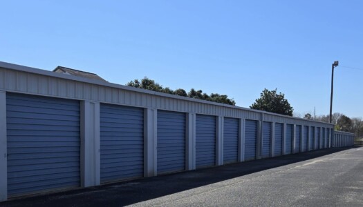 Row of drive-up storage units
