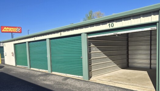 Row of drive-up storage units