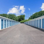 Aisle of drive-up storage units