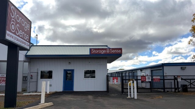 Sign and front of Storage Sense building