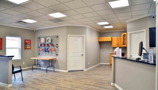 office with an on-site management desk for in-person customer service and moving supplies for sale