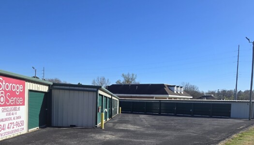 Row of drive-up storage units