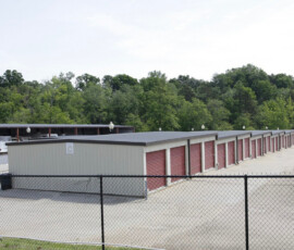 View of drive-up storage units