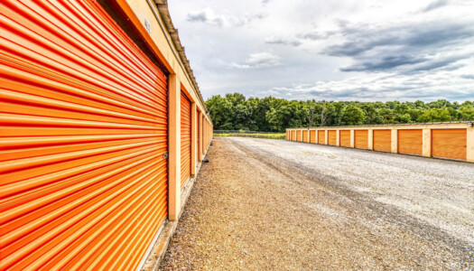 Aisle of drive-up storage units