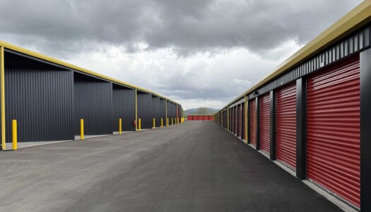 Wide aisle of drive-up storage units and XXL drive-up storage units in Emmett ID