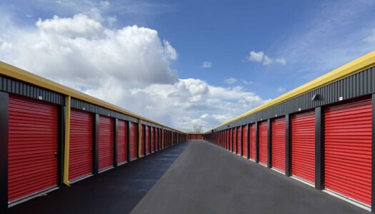 Wide aisle of drive-up storage units in Emmett ID