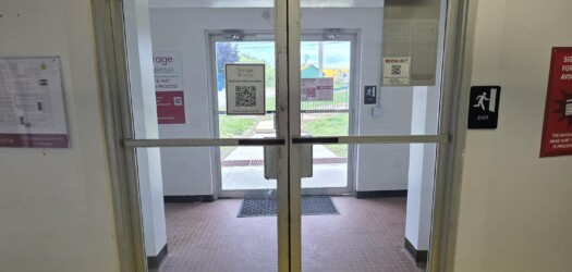 Wide entryway to self storage facility