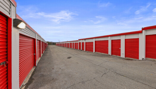 aisle of drive-up storage units at Storage Sense in Columbia, PA