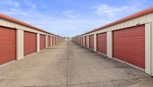 aisle of drive-up storage units at Storage Sense on Concord Ave in Crestwood KY