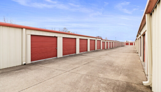 aisle of drive-up storage units at Storage Sense on Concord Ave in Crestwood KY
