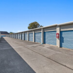aisle of drive-up storage units at Storage Sense on Sparkman Drive in Huntsville, AL