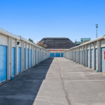 aisle of drive-up storage units at Storage Sense on Sparkman Drive in Huntsville, AL