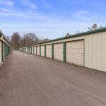 aisle of drive-up storage units at Storage Sense on State Highway 22 in Crestwood, KY