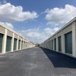 drive-up storage units aisle at Storage Sense on Green Cove Circle in Huntsville AL
