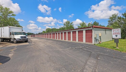 drive-up storage units and vehicle parking at Storage Sense in Flint MI