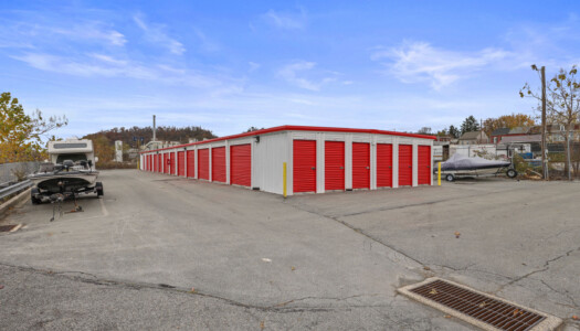drive-up storage units and vehicle storage at fenced Storage Sense in Columbia, PA